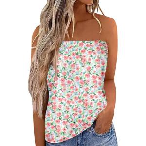 imageIWOLLENCE Womens Tube Tops Casual Summer Backless Strapless Top Sleeveless Bandeau Tanks ShirtFp White Pink Rose