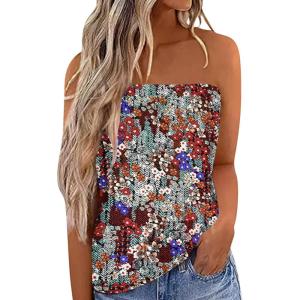 imageIWOLLENCE Womens Tube Tops Casual Summer Backless Strapless Top Sleeveless Bandeau Tanks ShirtFp Wine Red Hibisfpus