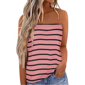 imageIWOLLENCE Womens Tube Tops Casual Summer Backless Strapless Top Sleeveless Bandeau Tanks ShirtStripe Black Pink