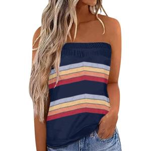 imageIWOLLENCE Womens Tube Tops Casual Summer Backless Strapless Top Sleeveless Bandeau Tanks ShirtStripe Navy Rainbow