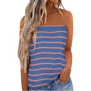 imageIWOLLENCE Womens Tube Tops Casual Summer Backless Strapless Top Sleeveless Bandeau Tanks ShirtStripe Pink Blue