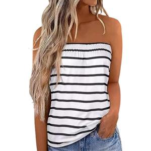 imageIWOLLENCE Womens Tube Tops Casual Summer Backless Strapless Top Sleeveless Bandeau Tanks ShirtStripe White