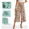 imageIWOLLENCE Women Flowy Loose Wide Leg Pant Summer Beach Casual Trousers high Waist Adjustable Knot Business Work Casual PantsApricot Floral