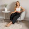 imageIWOLLENCE Women Flowy Loose Wide Leg Pant Summer Beach Casual Trousers high Waist Adjustable Knot Business Work Casual PantsBlack