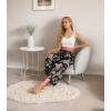imageIWOLLENCE Women Flowy Loose Wide Leg Pant Summer Beach Casual Trousers high Waist Adjustable Knot Business Work Casual PantsBlack Palm Leaf