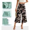 imageIWOLLENCE Women Flowy Loose Wide Leg Pant Summer Beach Casual Trousers high Waist Adjustable Knot Business Work Casual PantsBlack Palm Leaf