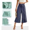 imageIWOLLENCE Women Flowy Loose Wide Leg Pant Summer Beach Casual Trousers high Waist Adjustable Knot Business Work Casual PantsBlue Dashed Line