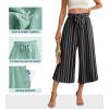 imageIWOLLENCE Women Flowy Loose Wide Leg Pant Summer Beach Casual Trousers high Waist Adjustable Knot Business Work Casual PantsBohemian Stripes