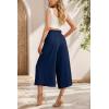 imageIWOLLENCE Women Flowy Loose Wide Leg Pant Summer Beach Casual Trousers high Waist Adjustable Knot Business Work Casual PantsDark Blue
