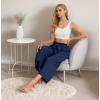 imageIWOLLENCE Women Flowy Loose Wide Leg Pant Summer Beach Casual Trousers high Waist Adjustable Knot Business Work Casual PantsDark Blue