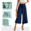 imageIWOLLENCE Women Flowy Loose Wide Leg Pant Summer Beach Casual Trousers high Waist Adjustable Knot Business Work Casual PantsDark Blue