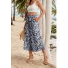 imageIWOLLENCE Women Flowy Loose Wide Leg Pant Summer Beach Casual Trousers high Waist Adjustable Knot Business Work Casual PantsDark Blue Palm Leaf