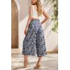 imageIWOLLENCE Women Flowy Loose Wide Leg Pant Summer Beach Casual Trousers high Waist Adjustable Knot Business Work Casual PantsDark Blue Palm Leaf