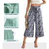imageIWOLLENCE Women Flowy Loose Wide Leg Pant Summer Beach Casual Trousers high Waist Adjustable Knot Business Work Casual PantsDark Blue Palm Leaf