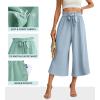 imageIWOLLENCE Women Flowy Loose Wide Leg Pant Summer Beach Casual Trousers high Waist Adjustable Knot Business Work Casual PantsHaze Blue