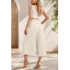 imageIWOLLENCE Women Flowy Loose Wide Leg Pant Summer Beach Casual Trousers high Waist Adjustable Knot Business Work Casual PantsIvory White