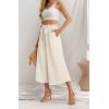 imageIWOLLENCE Women Flowy Loose Wide Leg Pant Summer Beach Casual Trousers high Waist Adjustable Knot Business Work Casual PantsIvory White
