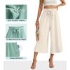 imageIWOLLENCE Women Flowy Loose Wide Leg Pant Summer Beach Casual Trousers high Waist Adjustable Knot Business Work Casual PantsIvory White