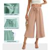 imageIWOLLENCE Women Flowy Loose Wide Leg Pant Summer Beach Casual Trousers high Waist Adjustable Knot Business Work Casual PantsKhaki