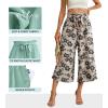 imageIWOLLENCE Women Flowy Loose Wide Leg Pant Summer Beach Casual Trousers high Waist Adjustable Knot Business Work Casual PantsKhaki Black Flower