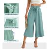 imageIWOLLENCE Women Flowy Loose Wide Leg Pant Summer Beach Casual Trousers high Waist Adjustable Knot Business Work Casual PantsLake Blue