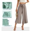 imageIWOLLENCE Women Flowy Loose Wide Leg Pant Summer Beach Casual Trousers high Waist Adjustable Knot Business Work Casual PantsLight Khaki