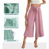 imageIWOLLENCE Women Flowy Loose Wide Leg Pant Summer Beach Casual Trousers high Waist Adjustable Knot Business Work Casual PantsPink