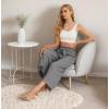 imageIWOLLENCE Women Flowy Loose Wide Leg Pant Summer Beach Casual Trousers high Waist Adjustable Knot Business Work Casual PantsSmoky Gray