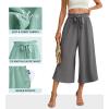 imageIWOLLENCE Women Flowy Loose Wide Leg Pant Summer Beach Casual Trousers high Waist Adjustable Knot Business Work Casual PantsSmoky Gray