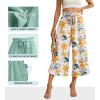 imageIWOLLENCE Women Flowy Loose Wide Leg Pant Summer Beach Casual Trousers high Waist Adjustable Knot Business Work Casual PantsWhite Ink Daffodil