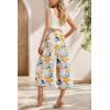 imageIWOLLENCE Women Flowy Loose Wide Leg Pant Summer Beach Casual Trousers high Waist Adjustable Knot Business Work Casual PantsWhite Ink Daffodil