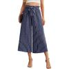 imageIWOLLENCE Women Flowy Loose Wide Leg Pant Summer Beach Casual Trousers high Waist Adjustable Knot Business Work Casual PantsBlue Dashed Line