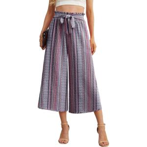 imageIWOLLENCE Women Flowy Loose Wide Leg Pant Summer Beach Casual Trousers high Waist Adjustable Knot Business Work Casual PantsBohemia Rhomboid