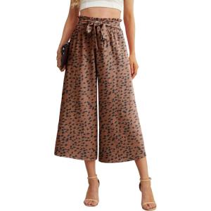 imageIWOLLENCE Women Flowy Loose Wide Leg Pant Summer Beach Casual Trousers high Waist Adjustable Knot Business Work Casual PantsLd Coffee