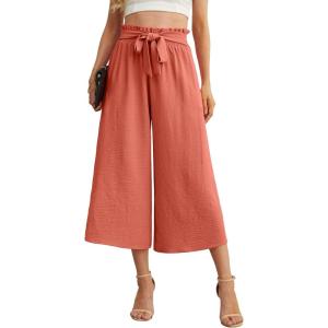 imageIWOLLENCE Women Flowy Loose Wide Leg Pant Summer Beach Casual Trousers high Waist Adjustable Knot Business Work Casual PantsOrange