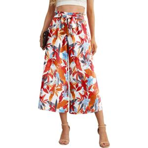 imageIWOLLENCE Women Flowy Loose Wide Leg Pant Summer Beach Casual Trousers high Waist Adjustable Knot Business Work Casual PantsWhite Maple