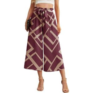 imageIWOLLENCE Women Flowy Loose Wide Leg Pant Summer Beach Casual Trousers high Waist Adjustable Knot Business Work Casual PantsWine Red Rectangle