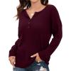 imageIWOLLENCE Womens Button Down Shirt Long Sleeve Henley Shirt Waffle Knit Tunic V Neck Tops Loose Fit02 Wine Red