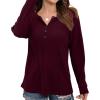 imageIWOLLENCE Womens Button Down Shirt Long Sleeve Henley Shirt Waffle Knit Tunic V Neck Tops Loose Fit02 Wine Red