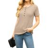 imageIWOLLENCE Womens Button Down Shirt Long Sleeve Henley Shirt Waffle Knit Tunic V Neck Tops Loose Fit05 Khaki