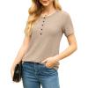 imageIWOLLENCE Womens Button Down Shirt Long Sleeve Henley Shirt Waffle Knit Tunic V Neck Tops Loose Fit05 Khaki