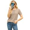 imageIWOLLENCE Womens Button Down Shirt Long Sleeve Henley Shirt Waffle Knit Tunic V Neck Tops Loose Fit05 Khaki