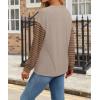 imageIWOLLENCE Womens Casual Striped Long Sleeve Tops Crewneck Color Block Loose Drop Shoulder Shirt Blouse FallC Khaki Coffee