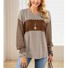 imageIWOLLENCE Womens Casual Striped Long Sleeve Tops Crewneck Color Block Loose Drop Shoulder Shirt Blouse FallC Khaki Coffee