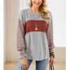 imageIWOLLENCE Womens Casual Striped Long Sleeve Tops Crewneck Color Block Loose Drop Shoulder Shirt Blouse FallC Light Grey Orange