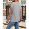 imageIWOLLENCE Womens Casual Striped Long Sleeve Tops Crewneck Color Block Loose Drop Shoulder Shirt Blouse FallC Light Grey Orange