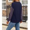 imageIWOLLENCE Womens Casual Striped Long Sleeve Tops Crewneck Color Block Loose Drop Shoulder Shirt Blouse FallC Navy Blue Light Pink