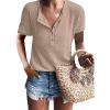 imageIWOLLENCE Womens Button Down Shirt Long Sleeve Henley Shirt Waffle Knit Tunic V Neck Tops Loose Fit05 Khaki