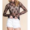 imageIWOLLENCE Womens Long Sleeve Mock Neck Lace Tops Sexy Floral Western See Through Blouse Sheer Mesh Shirts Party ClubwearAblack Floral