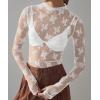 imageIWOLLENCE Womens Long Sleeve Mock Neck Lace Tops Sexy Floral Western See Through Blouse Sheer Mesh Shirts Party ClubwearAwhite Floral